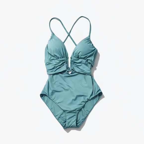 Becca Bristol Plunge One-Piece Cutout Crisscross Swimsuit Mineral Blue Size S - Picture 16 of 16